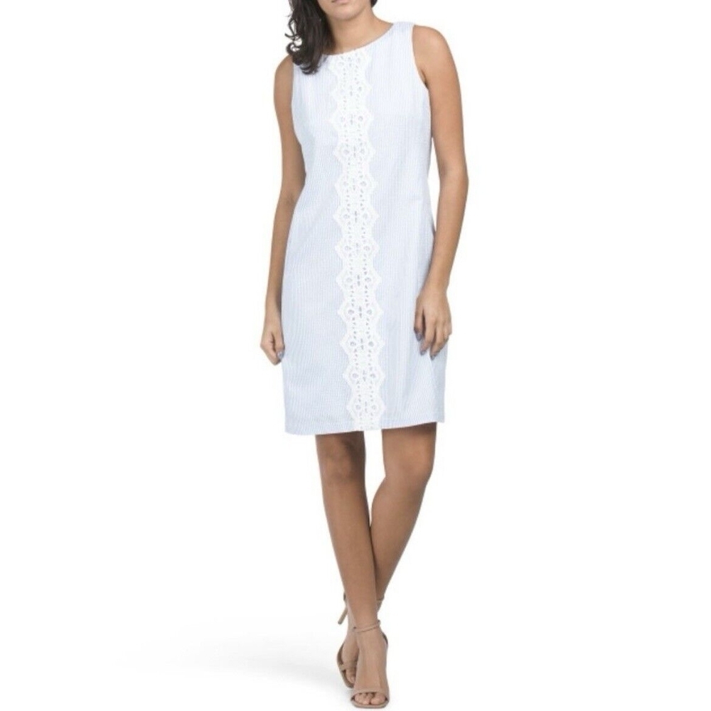 Pappagallo Seersucker Lace Front Shift Dress Size 6 NWOT